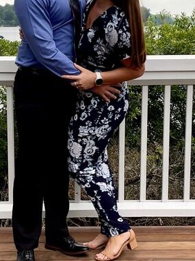 JustFab Navy Floral Short-Sleeve Jumpsuit